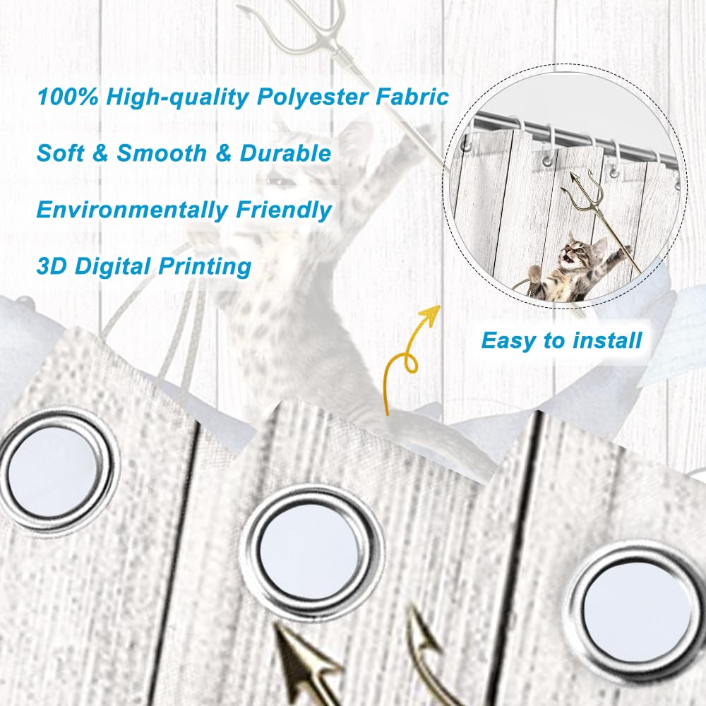 SDOTPMT 180x180cm Funny Cat Riding Whale Shower Curtain Vintage Wood Floor Japanese Sea Ocean Wave Bath Curtain Cute Cartoon Bathtub Curtain for