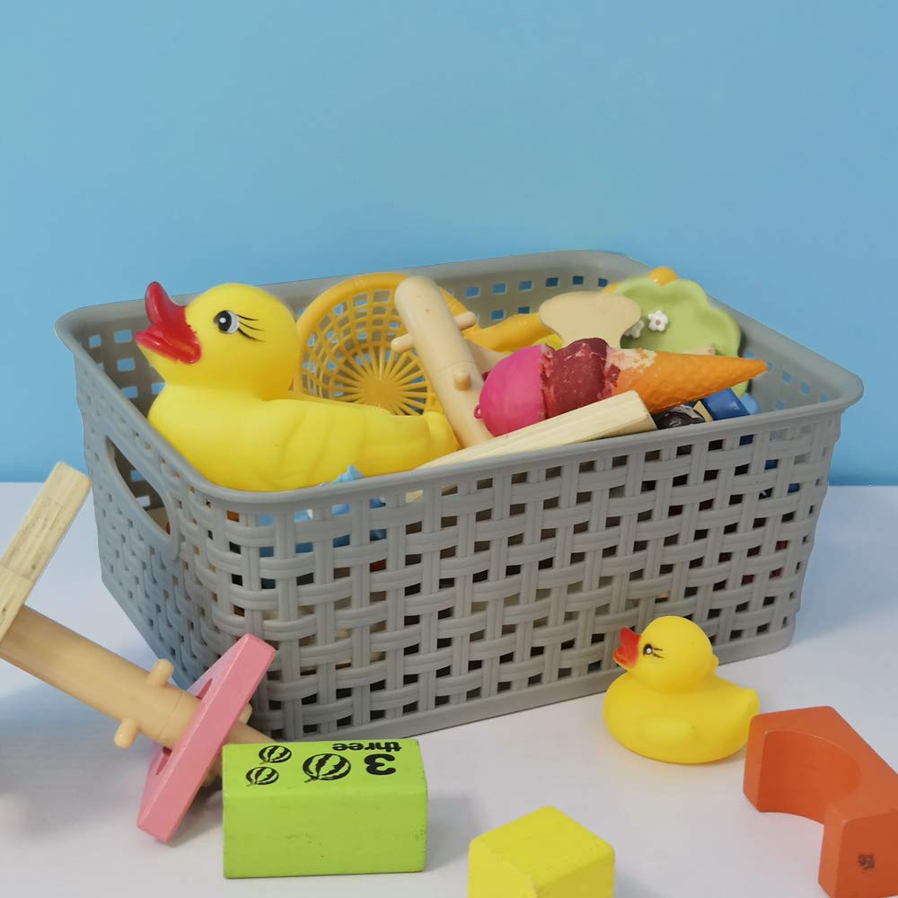Cadineer 6-pack Plastic Grey Rattan Storage Basket Small Weave Basket Box