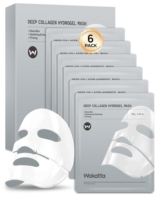 Collagen Face Mask 6PCS, Wokatta Deep Hydrating Overnight Hydrogel Mask, Moisturising & Firming, Reduce Wrinkles & Improve Elasticity, Shrink Pores &