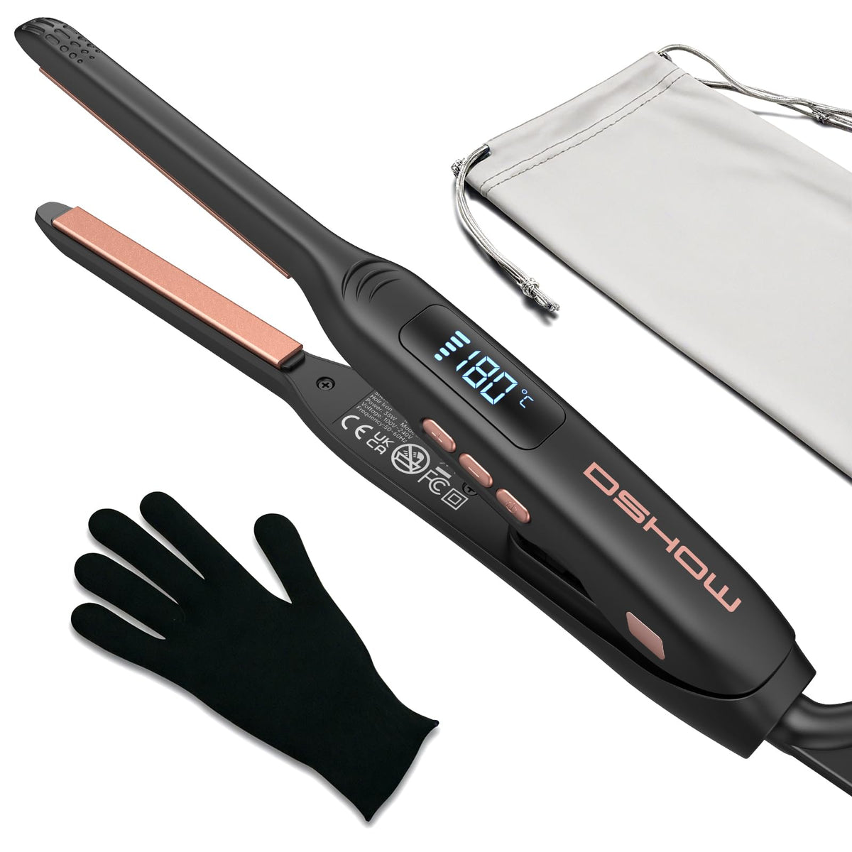 DSHOW Pencil straighteners, Pencil Straighteners for Short Hair, 30 mins Auto Shut Off, Adjustable Temperature, Dual Voltage with Fast Heat up