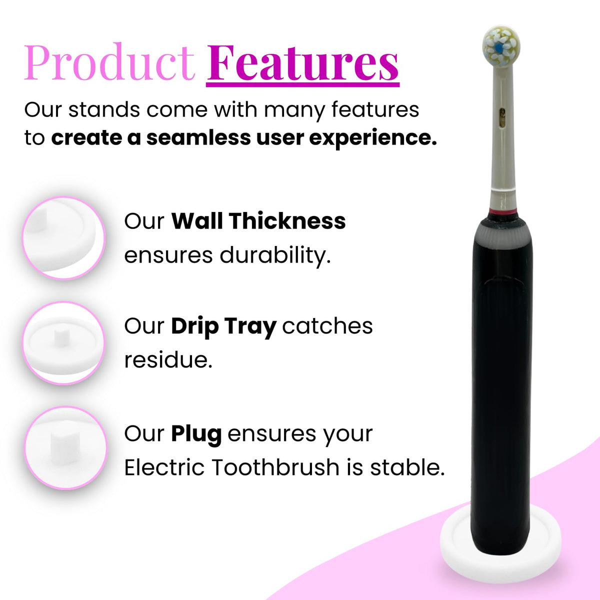 Oral Care Brand Electric Toothbrush Stand & Drip Tray (White, Quadruple)