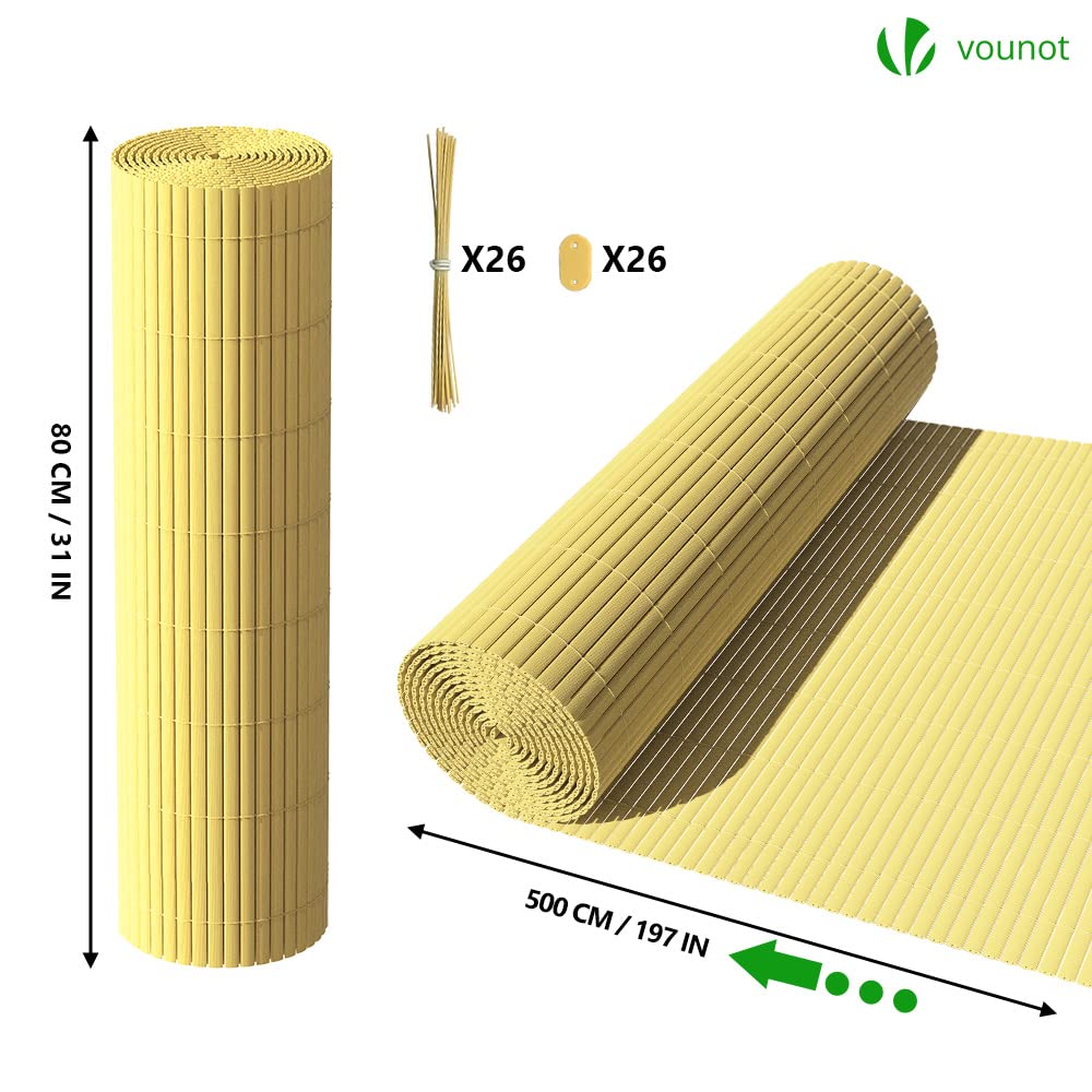 VOUNOT PVC Privacy Screening Fence 80 x 500 cm, Double Reinforced Struts Privacy Protection for Garden, Balcony and Terrace, Wind and Sun Protection