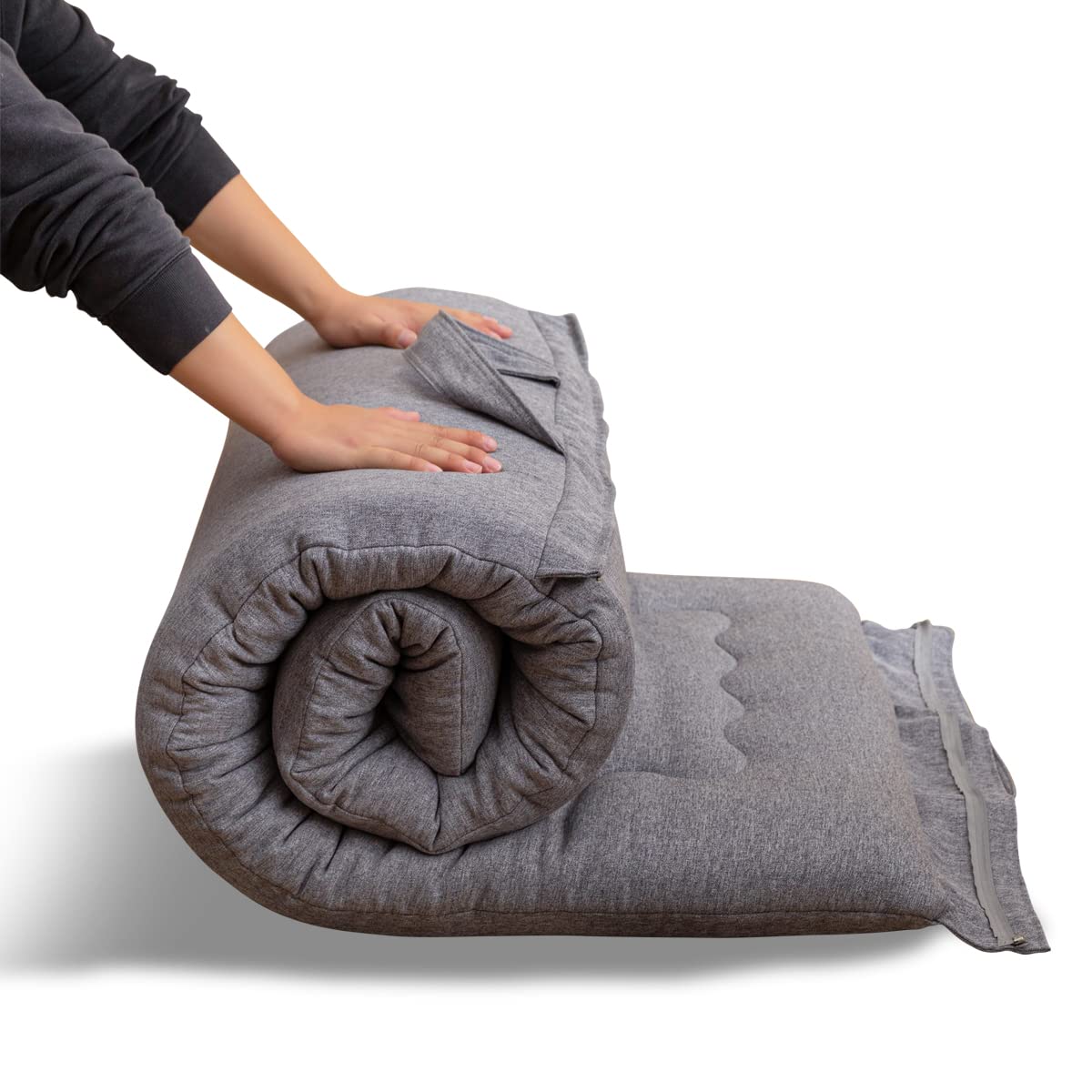 MAXYOYO Portable Foldable Futon Mattress, Hypoallergenic Fabric and High-Density Foam Mattress Pad with Handle and Zipper for Outdoor Indoor Camping