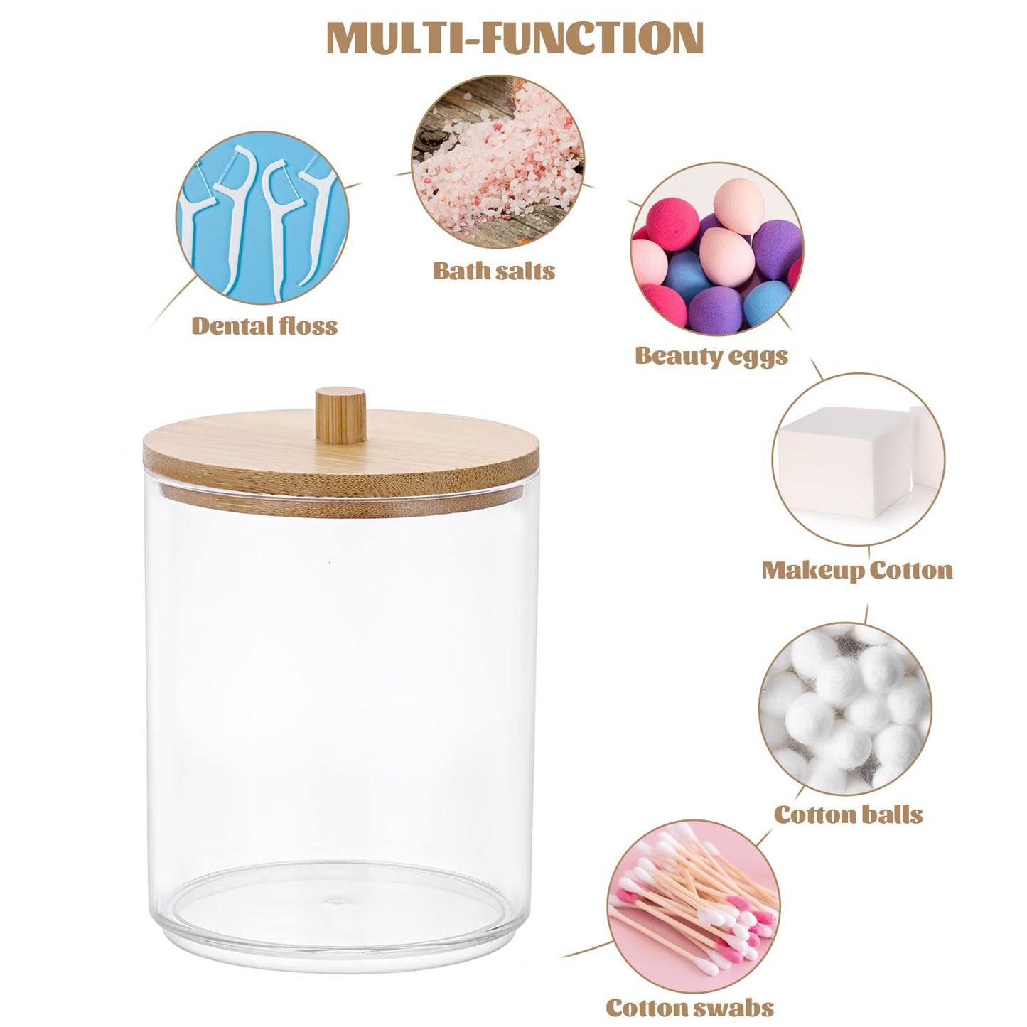 SUMTree 2 Pcs 10 Ounce Plastic Cotton Swab Holder with Bamboo Lids