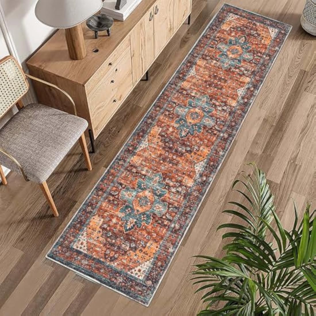 SHACOS Extra Long Runner Rugs for Hallway 60 x 300 cm Non Slip Vintage Hall Runners Narrow Rugs Washable Boho Carpet Runners for Hallway Entryway Kitchen, Red