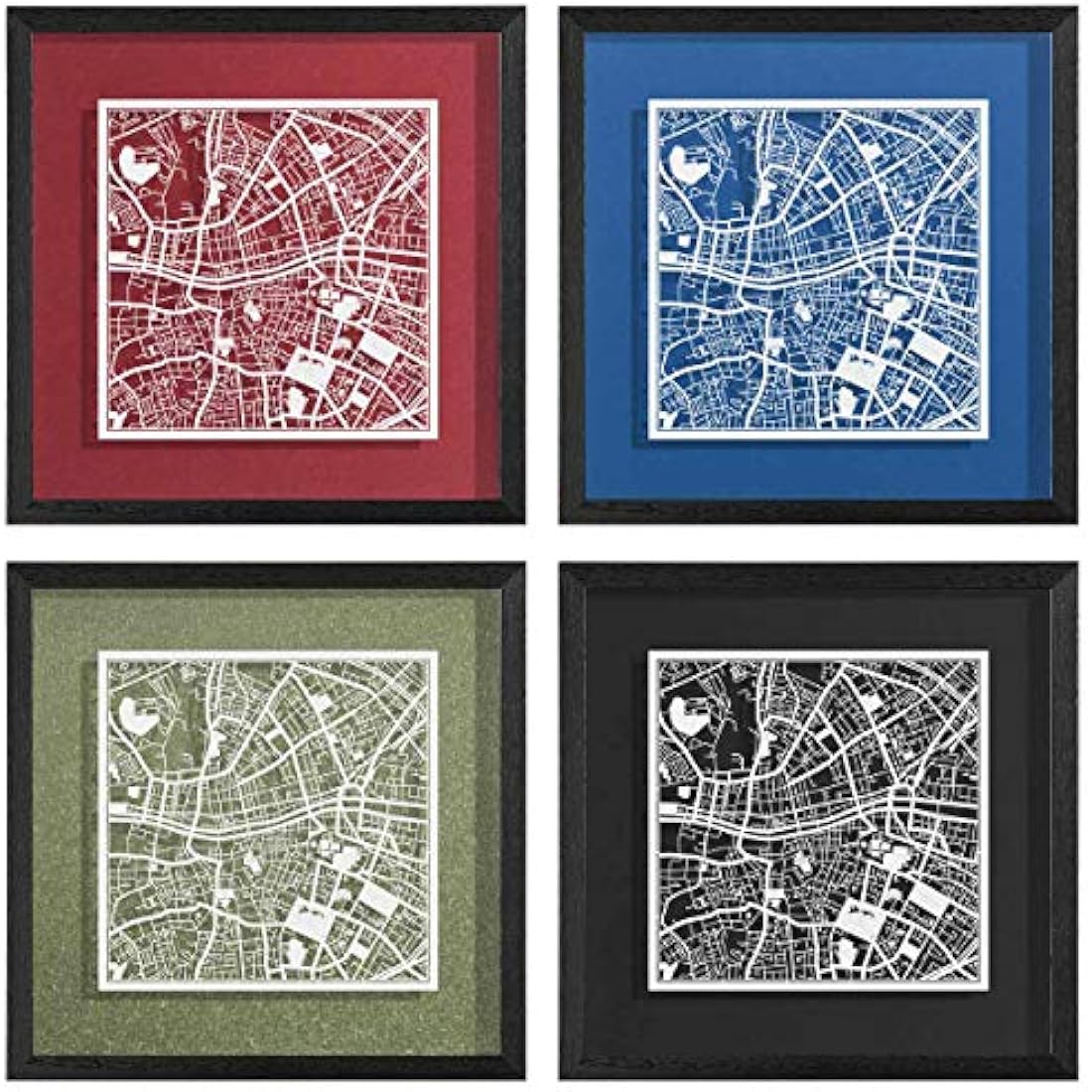O3 DESIGN STUDIO Dublin Marco de Papel para mapas, White map, Black frame, 9x9 inches, Gift Boxed, 4 background color, self-changing, Paper Art