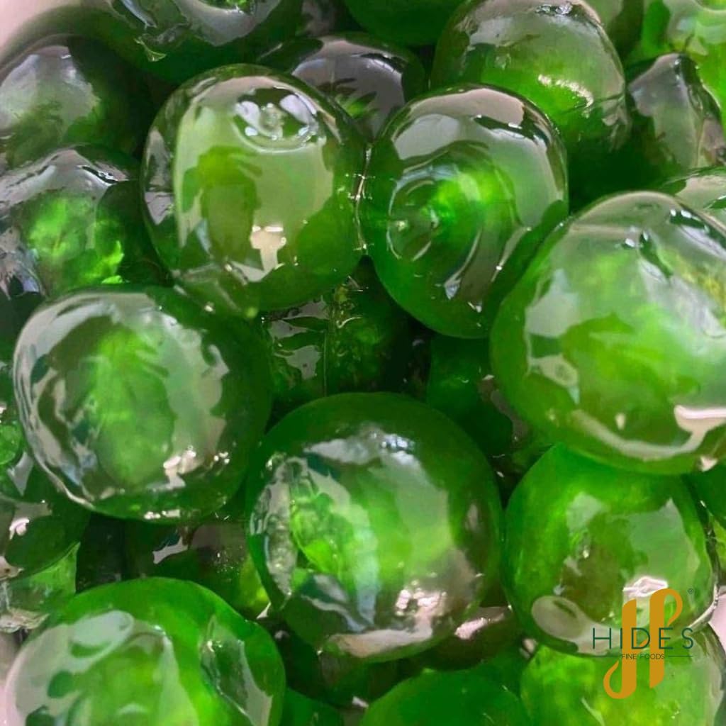 Hides Fine Foods - Green Glace Cherries - 1kg GMO Free - Suitable for Vegetarians - Baking - Desserts - Decorating - Cakes - Cookies - Tart -