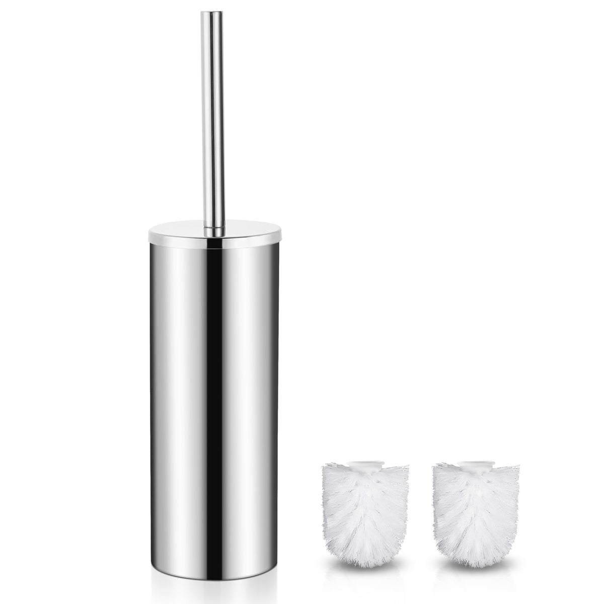 Gricol Stainless Steel Toilet Brushes & Holder Free Standing Toilet Brush Silver including 2 Brush Heads Silver