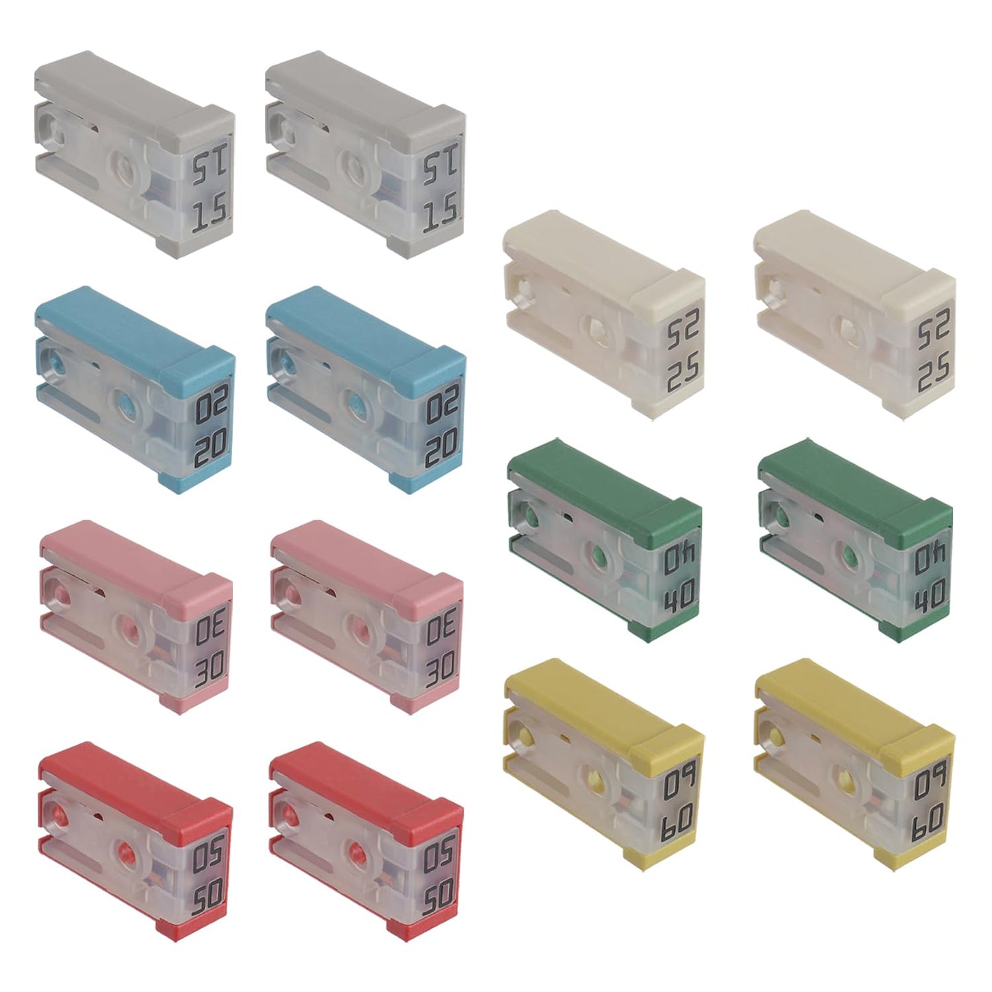EPLZON 15A 20A 25A 30A 40A 50A 60A 32V Mini Slotted Automotive MCASE Shaped Cartridge Fuse Kit(pack of 14pcs)