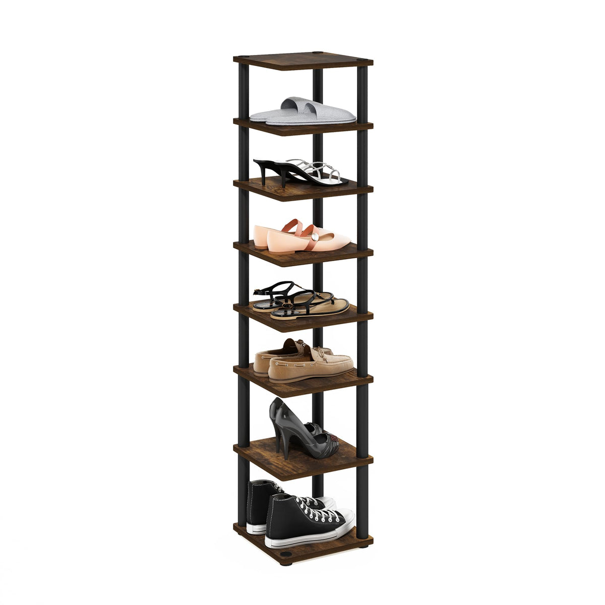 Furinno TURN-N-TUBE Shoe Rack, 8-Tier Shoe Organizer, Free Standing Shoe Storage with Vertical Space Saving Shoe Tower, 11.6 x 11.6 x 52.6