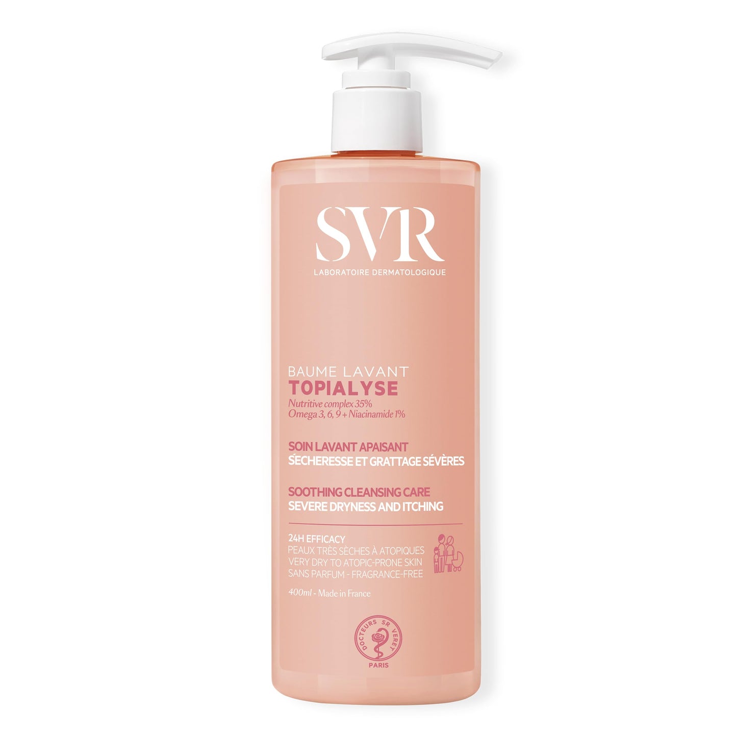 SVR TOPIALYSE Soothing Creamy Cleansing Face & Body Wash, Niacinamide, Omega 3.6.9-24hr Nourishing Protective Bath/Shower Balm for Severely Dry,