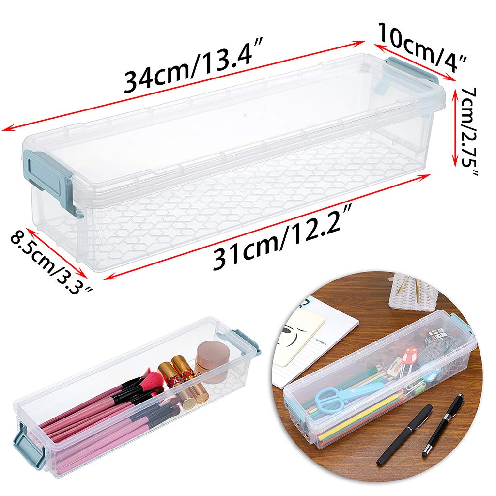 SUMTree 3 Pack Plastic Clear Storage Containers with Grey Clip 1.5L (Blue)