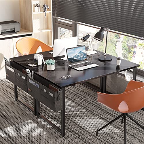 ODK Computer Writing Desk, Sturdy Home Office PC Table, Work Desk with Storage Bag and Headphone Hook (Black, 120 x 48 cm)