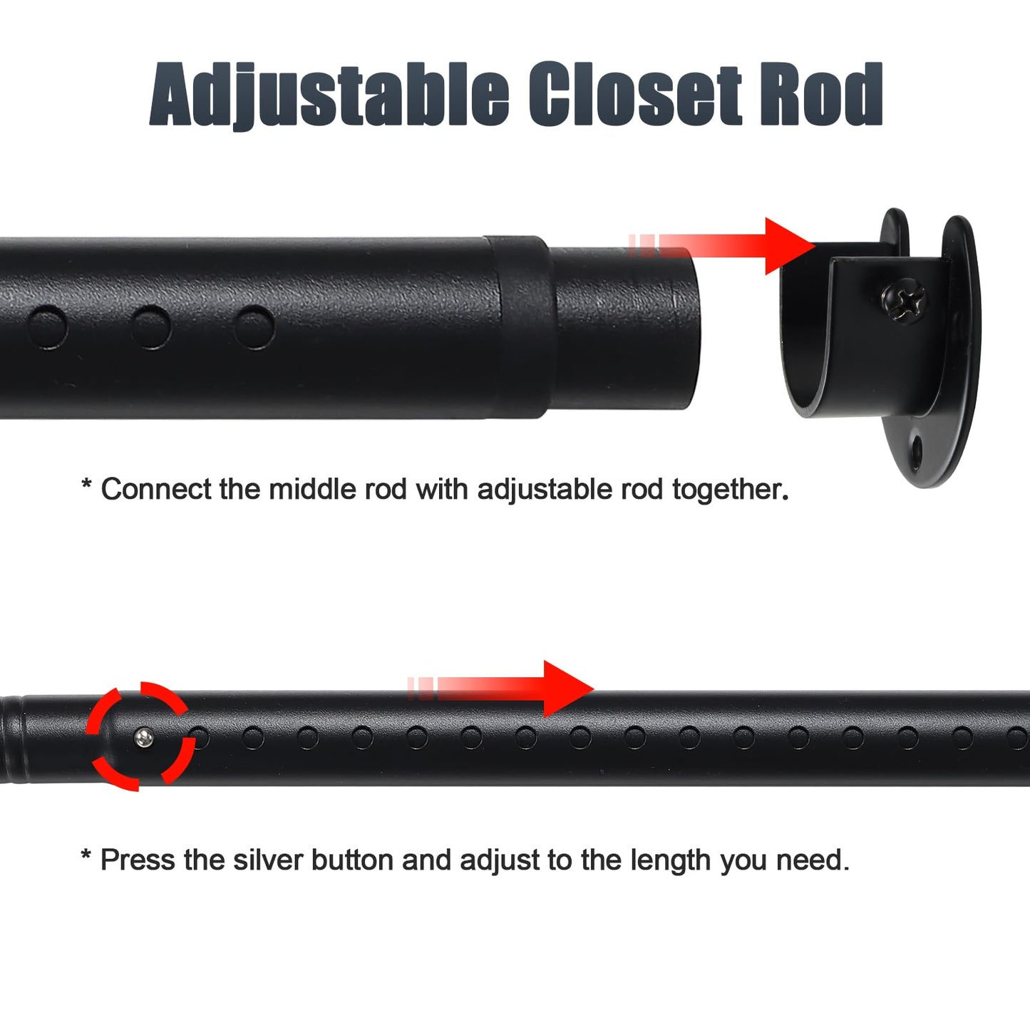 Closet Rods for Hanging Clothes, 40 to 248cm Adjustable Metal Closet Rod, Heavy Duty Extendable Wardrobe Rod