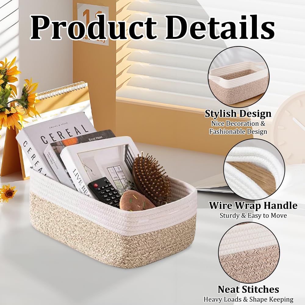 Jonuin Cotton Rope Storage Baskets, 3 Pack 32x22x14cm Storage Baskets for Shelves, Small Woven Storage Baskets for Organizing Towels