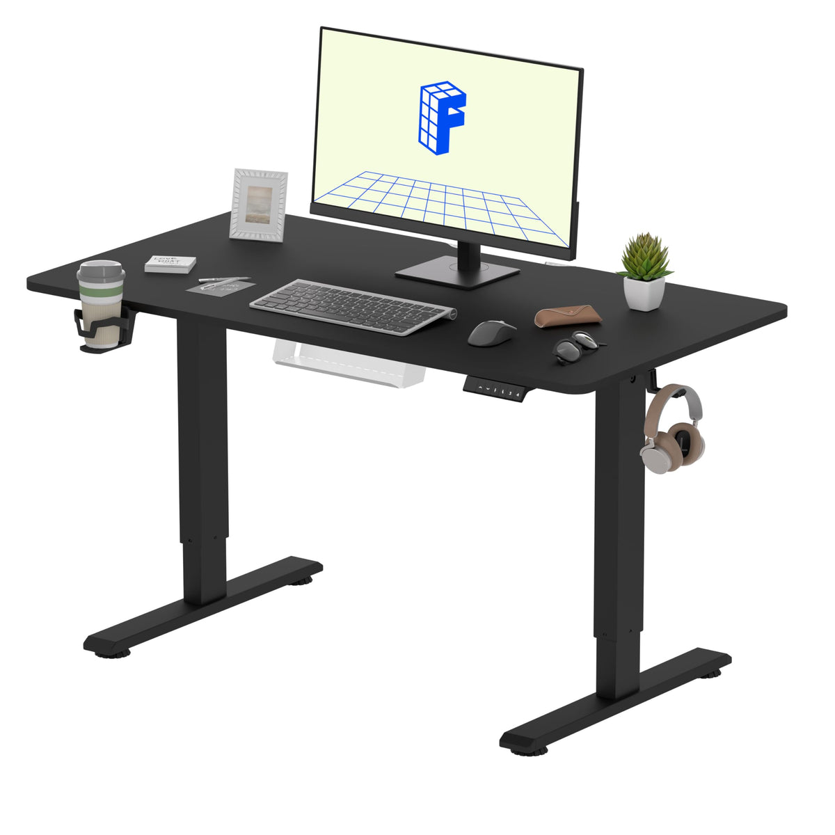 FLEXISPOT ONE PIECE Electric Standing Desk, Height Adjustable Ergonomic Stand up with Cable Management TrayM, Backpack Hook