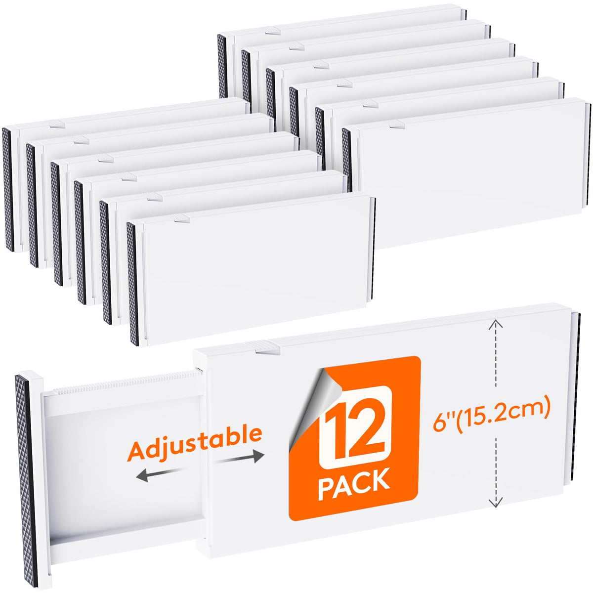 Lifewit 12 Pack Drawer Dividers Plastic 6" High, 13.5-22" Adjustable Drawer Organisers for Clothes, Expandable Dresser Separators in