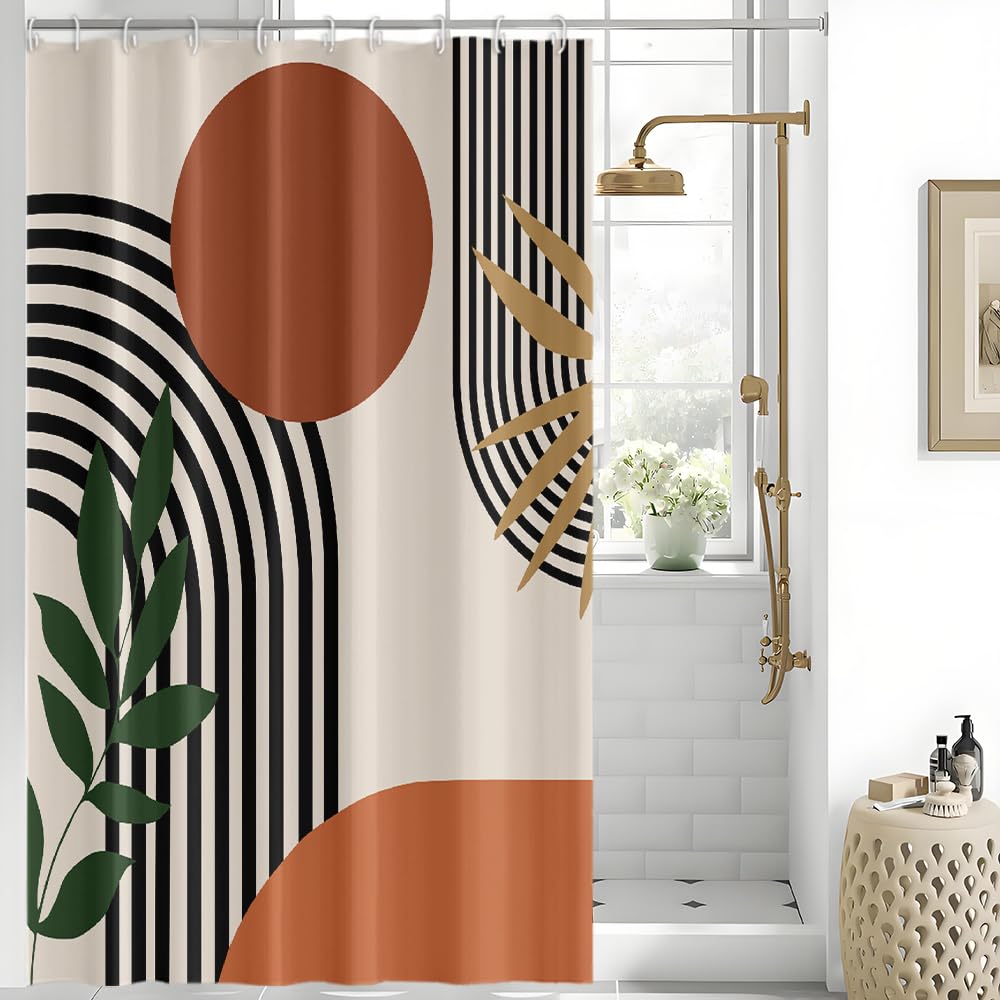 Uiiooazy Abstract Boho Shower Curtain, Mid Century Modern Minimaliste Terracotta Bath Curtain Mildew and Mould Resistant Waterproof Polyester Fabric