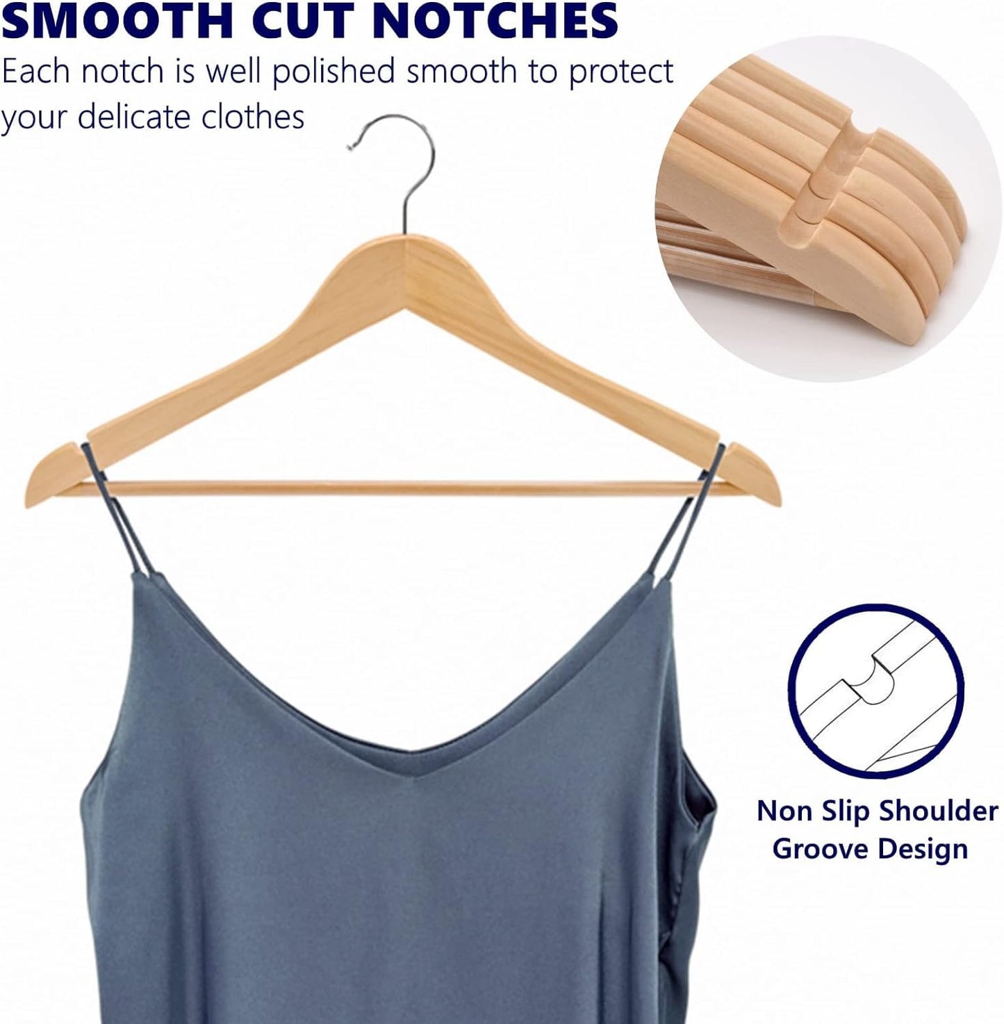 Amber Home 10pcs Wooden Coat Hangers, Wood Suit Hangers, Natural