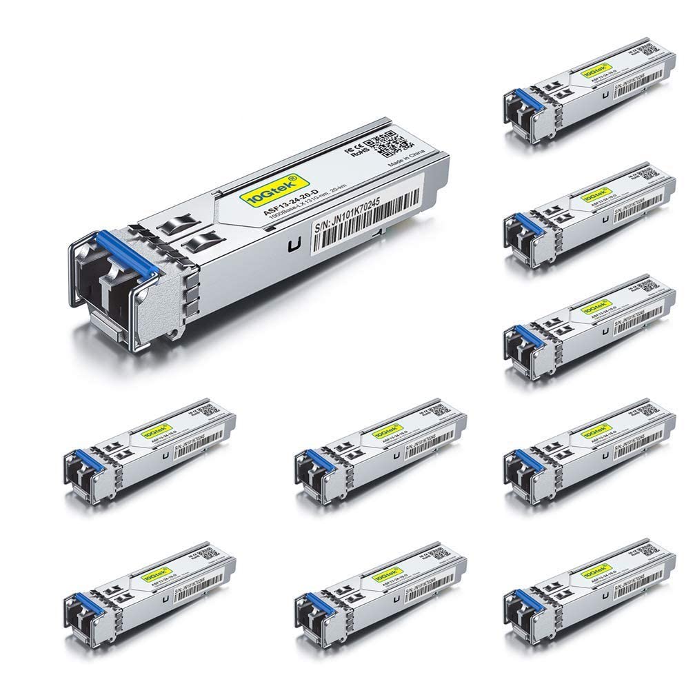[10 Pack] 1G SFP LX LC Singlemode Module 10km, 1000Base-LX Mini-Gbic Transceiver Compatible for Cisco GLC-LH-SMD, Meraki, Ubiquiti UniFi UF-SM-1G,