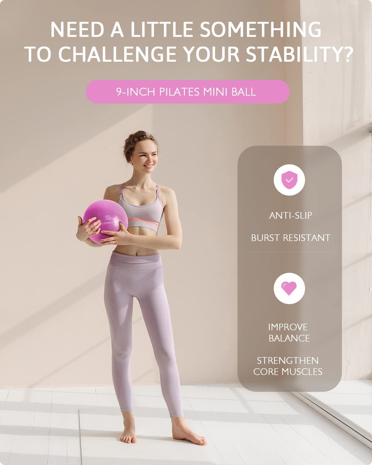LIONSCOOL Pilates Ring Set - Premium14Magic Circle with Dual Padded Handles - Includes Pilates Mini Ball & Highly Elastic Resistance Bands & Workout