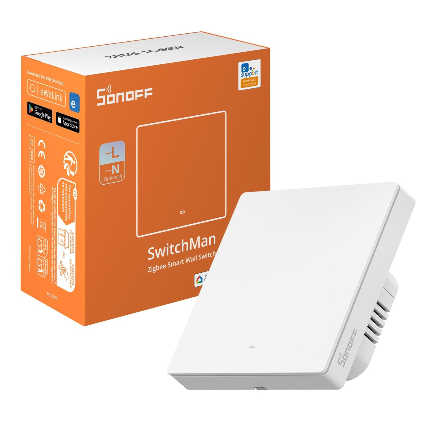 SONOFF Zigbee Smart Light Switch, Requires SONOFF Zigbee Hub, Smart Switch, No Neutral or with Neutral, APP Remote Control, Zigbee Switch ZBM5