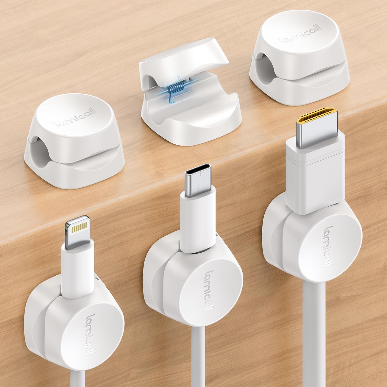 Lamicall [6 Pack] Spring Cable Holder Clips - No-residue Cord Cable Management, Wire Holder Organiser, Desk Tidy, Cable Keeper for USB, HDMI, Wall,