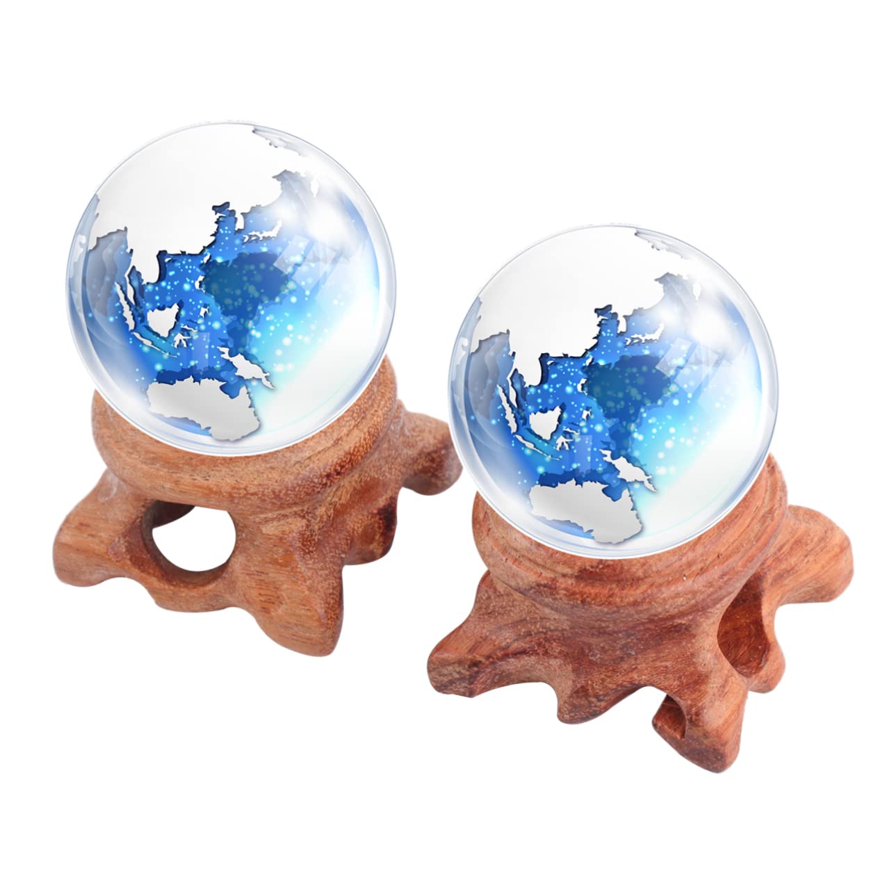 HOMSFOU 2 pcs Crystal Ball Stand Solid Wood Crystal Sphere Holder Glass Ball Base Display Stand for Home Hotel Store and Mall Vintage Round Holder