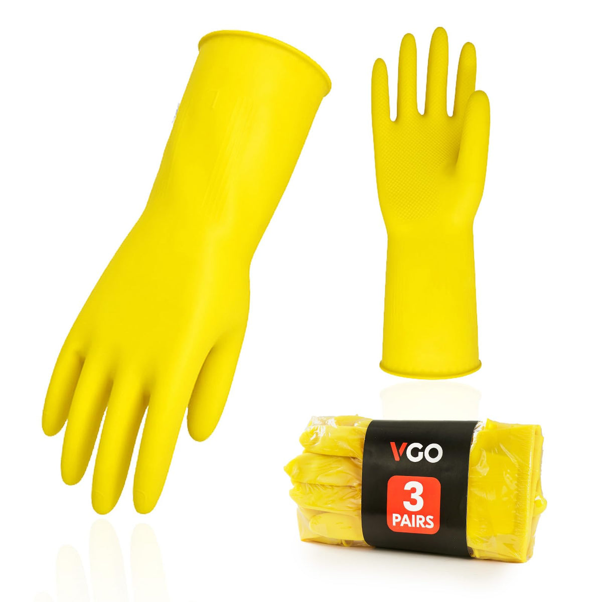 Vgo... 3Pairs Reusable Household Gloves,Rubber Dishwashing Gloves,Extra Thickness,Long Sleeves,Kitchen Cleaning/Working/Gardening(Size