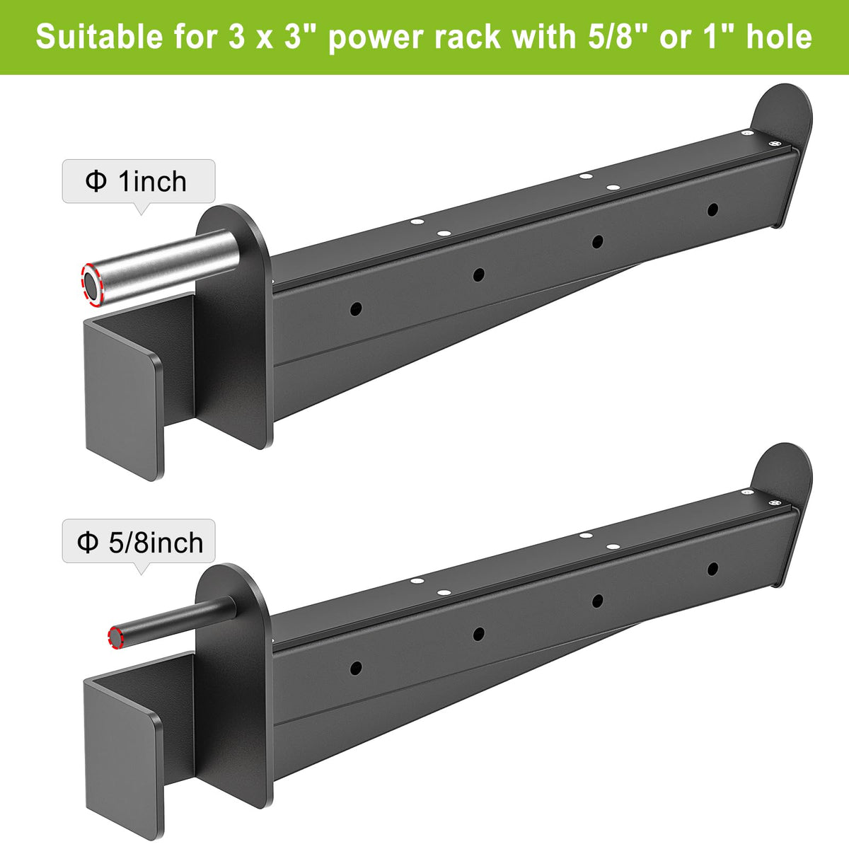 Kipika Safety Spotter Arms for 3" x 3" Power Racks with 5/8" & 1" Holes - Heavy Duty Barbell Safety Catches with Rubber Pad - Adjustable and Easy to