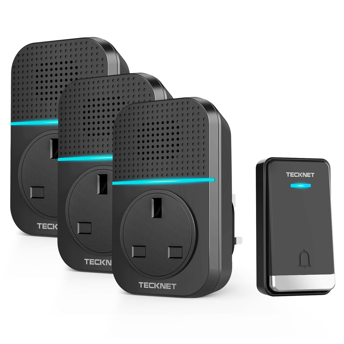 TECKNET Self-Powered Doorbell with 3 Receivers, IP65 Waterproof 1300ft Wireless Doorbell with 60 Chimes 5 Volume Levels, No Battery Required Plug in