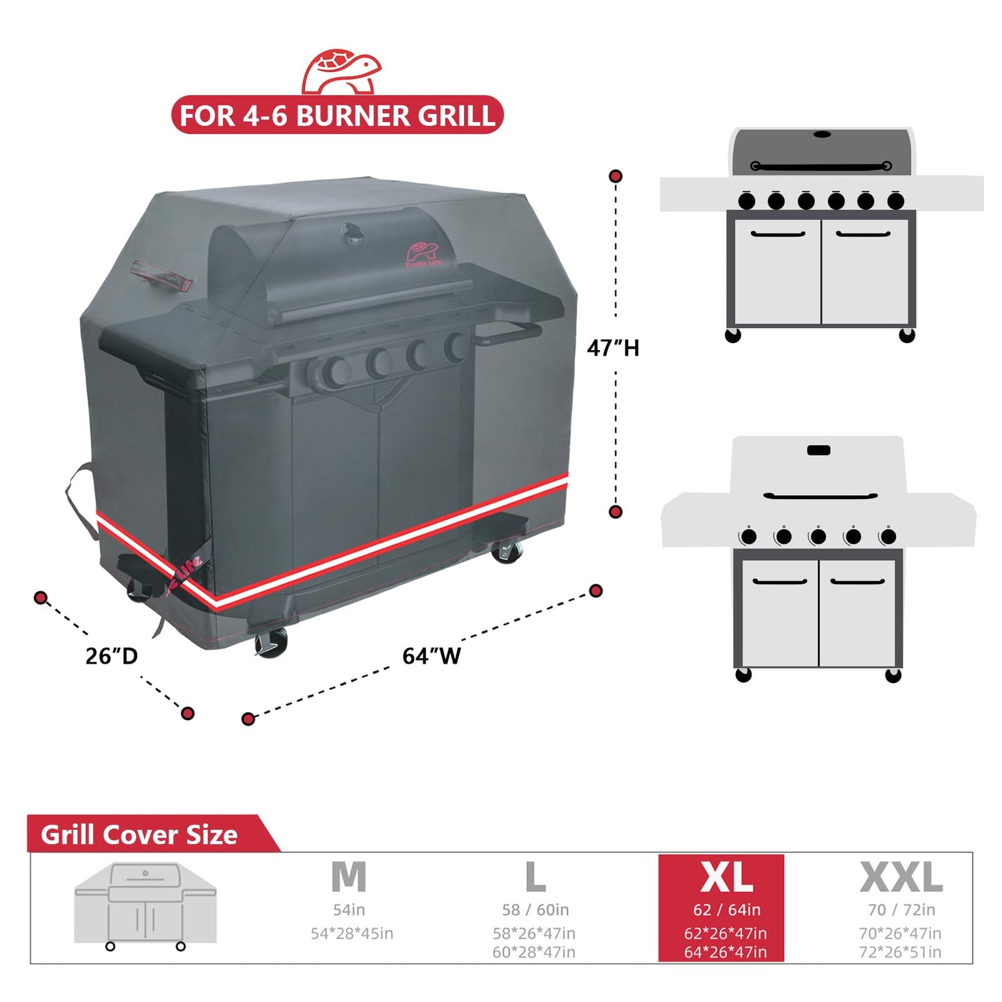 Turtle-Life BBQ Grill Cover,64 Inch Heavy Duty Waterproof Barbecue Gas Grill Covers for Weber Genesis Char-Broil Brinkmann, No Fading Away Within 2