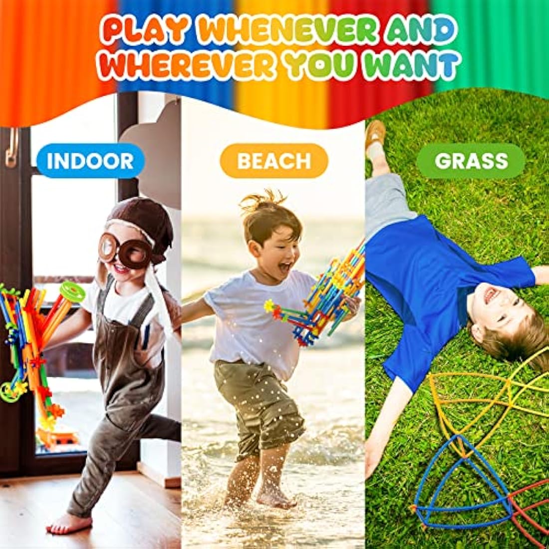 1000 Pieces Reusable Construction Tubes and Connectors Toys, Fort Building Toys for Kids, STEM Creative Building Games for Boys and Girls Ages 4 5 6 7 8 Years Old