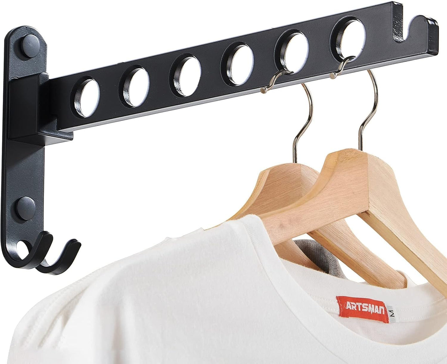 JOOM Foldable Wall Mounted Clothes Hanger Rack, Space Saving, Black