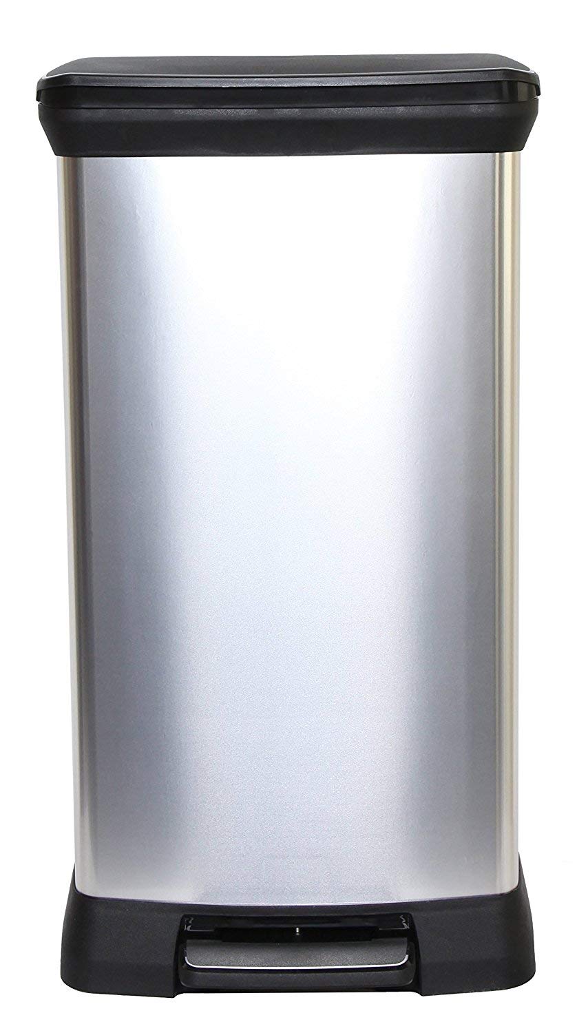 Curver Metal Effect Pedal Touch Soft Close Deco Bin, Silver, 50 Litre, 39 x 29 x 72 cm