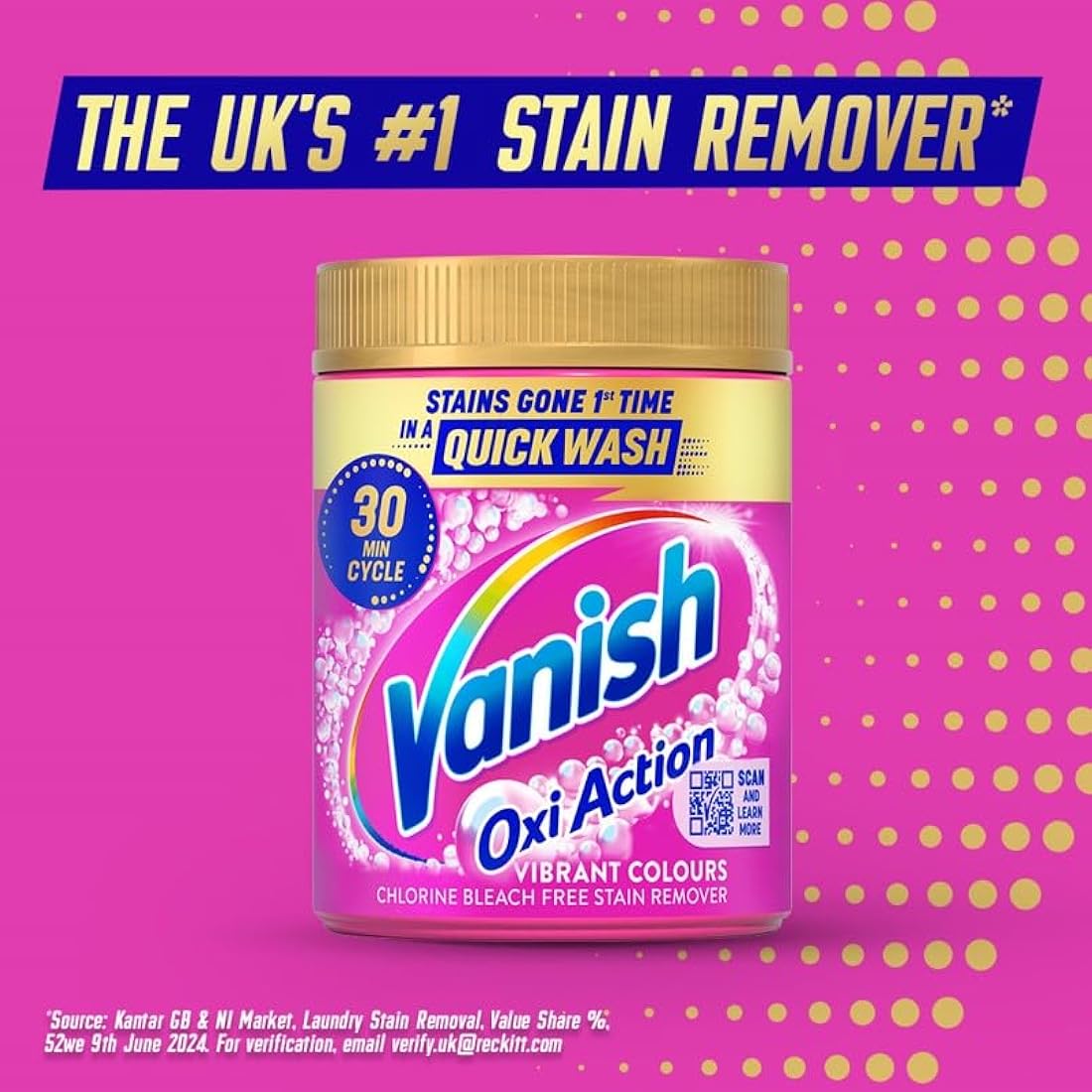 Vanish Gold Oxi Action Laundry Booster & Stain Remover Powder for Colours (2.4kg) - Removes School Stains in 30 Minutes, Keeps Colours Bright, Safe on Uniforms