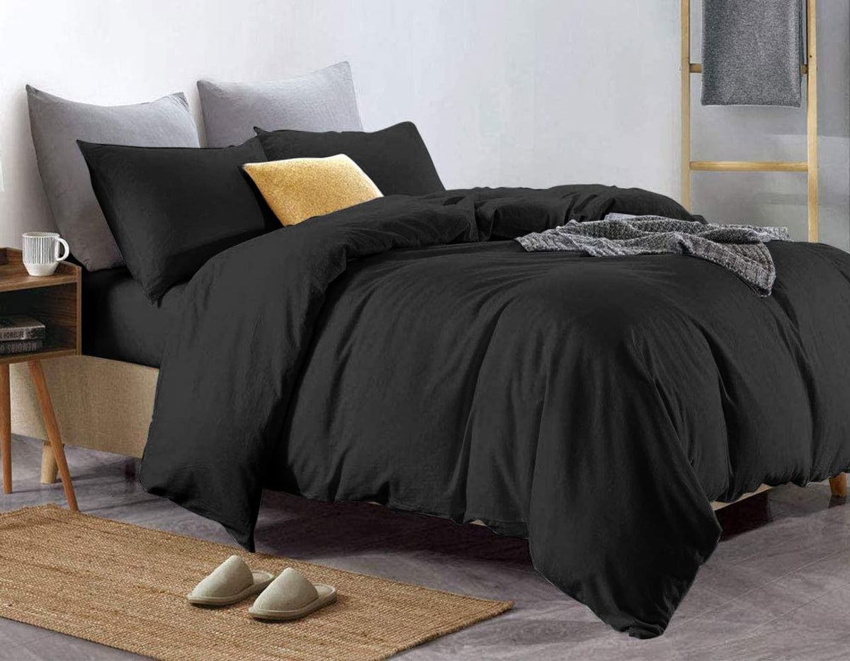 Euphoric Gifts 100% Pure Cotton (Egyptian Cotton) SUPER KING SIZE Duvet Cover Bed Set in Plain Black  includes duvet cover, fitted sheet &