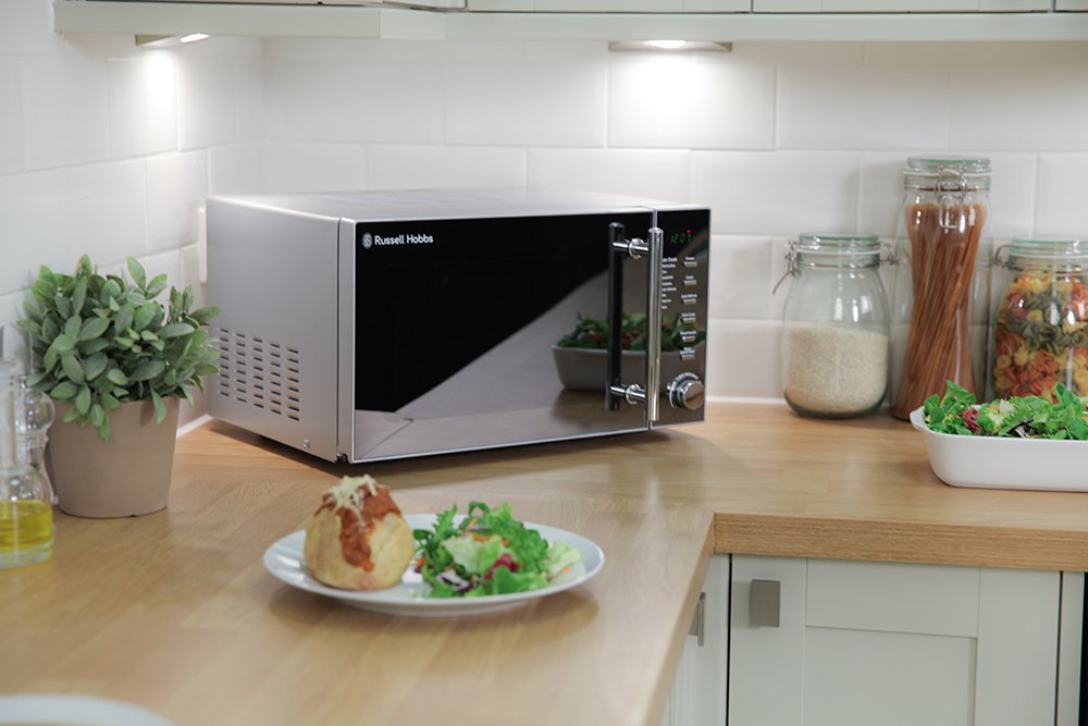 Russell Hobbs RHM2017 20L 800W Silver Digital Microwave, Child Safety Lock, Automatic Defrost, 5 Autocook Menus, Clock and Timer, Easy Clean
