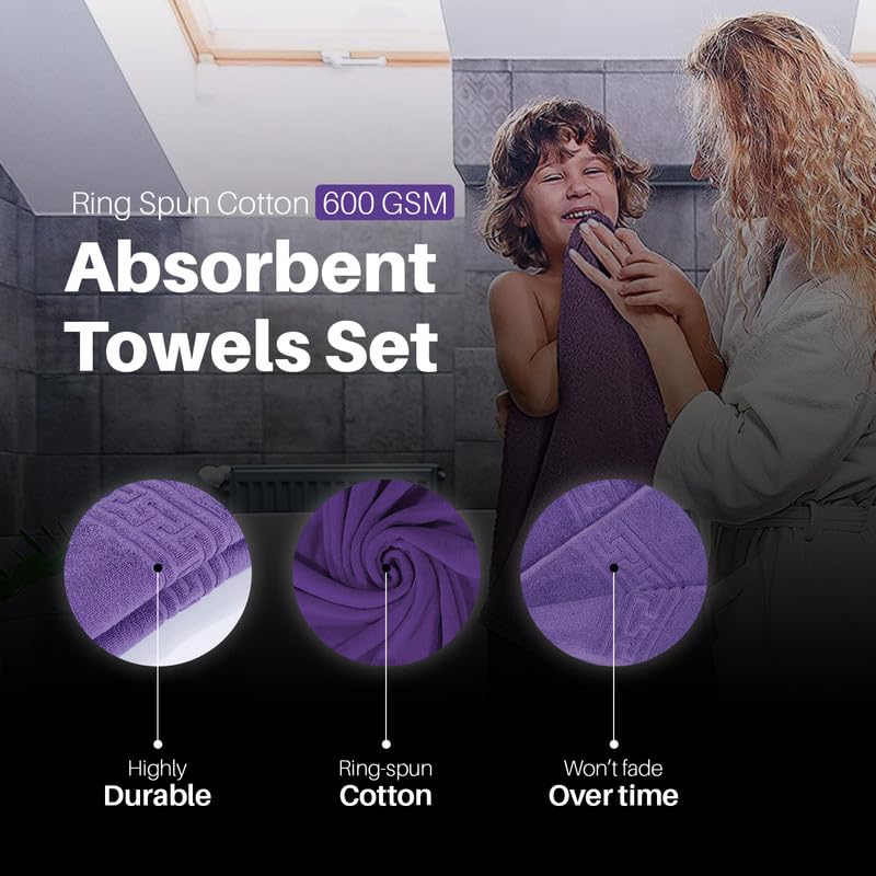 DTEX HOMES 2 Large Bath Sheet Towel Sets For Bathroom 90 x 140 cm 100% Cotton 600 GSM - Purple