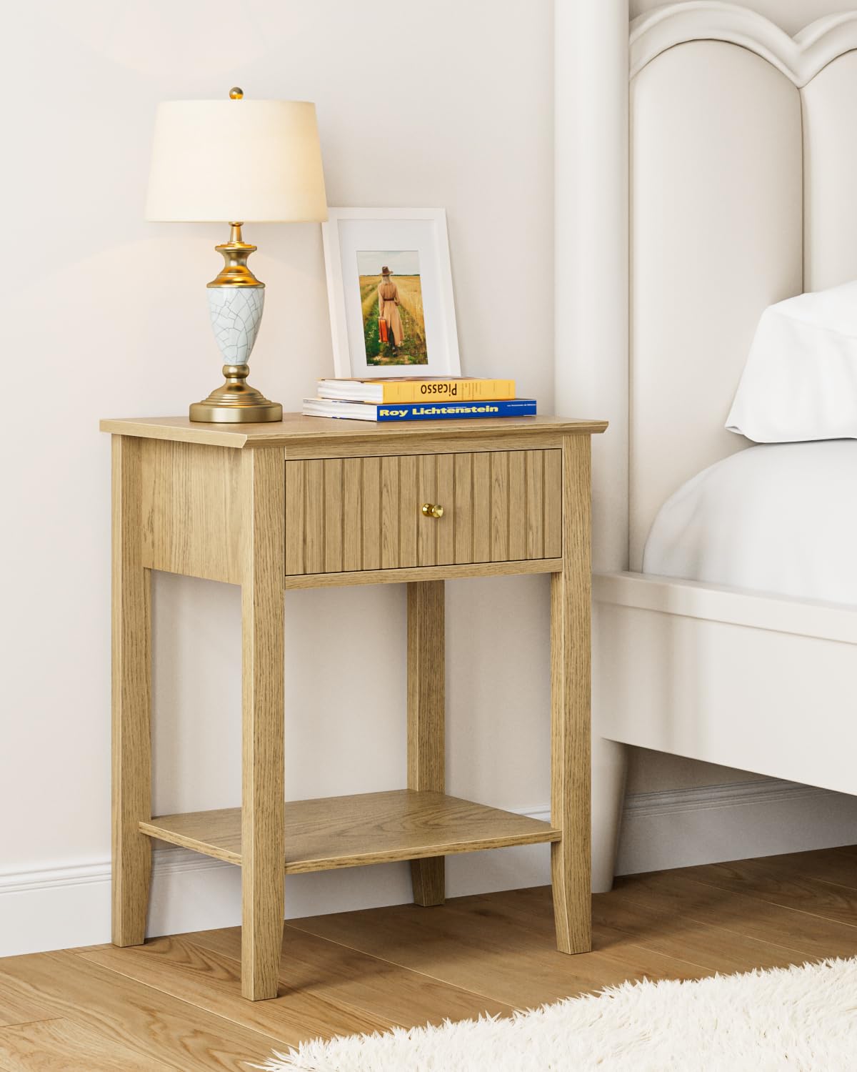 HEYZOEY Bedside Table Chest of 1 Drawer, Bedside Cabinet Wooden Nightstand, Modern Side Table for Living Room,Bedroom,Office,Honey Oak