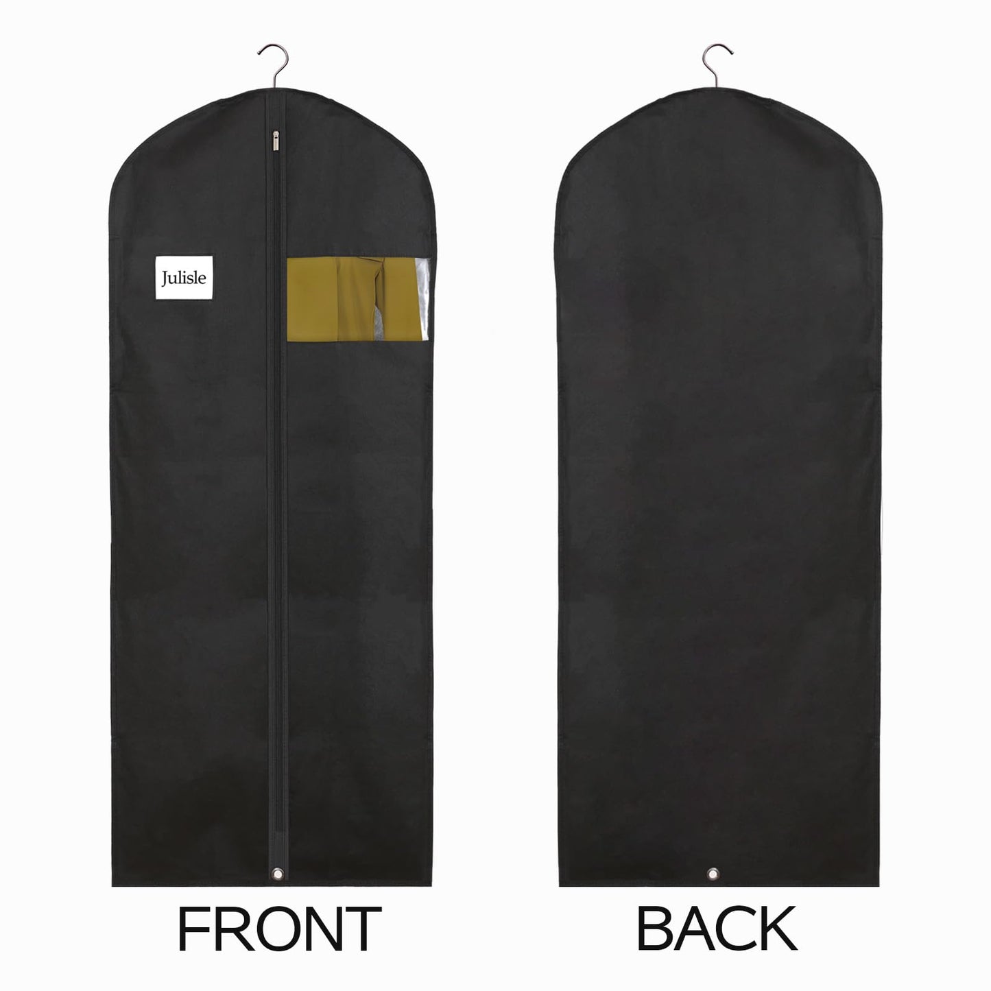 Julisle Long Dress Cover Garment Bag with Zipper & Viewing Window | Breathable, Washable, Dustproof Clothes Storage | 5-Pack, Black, 60-Inch