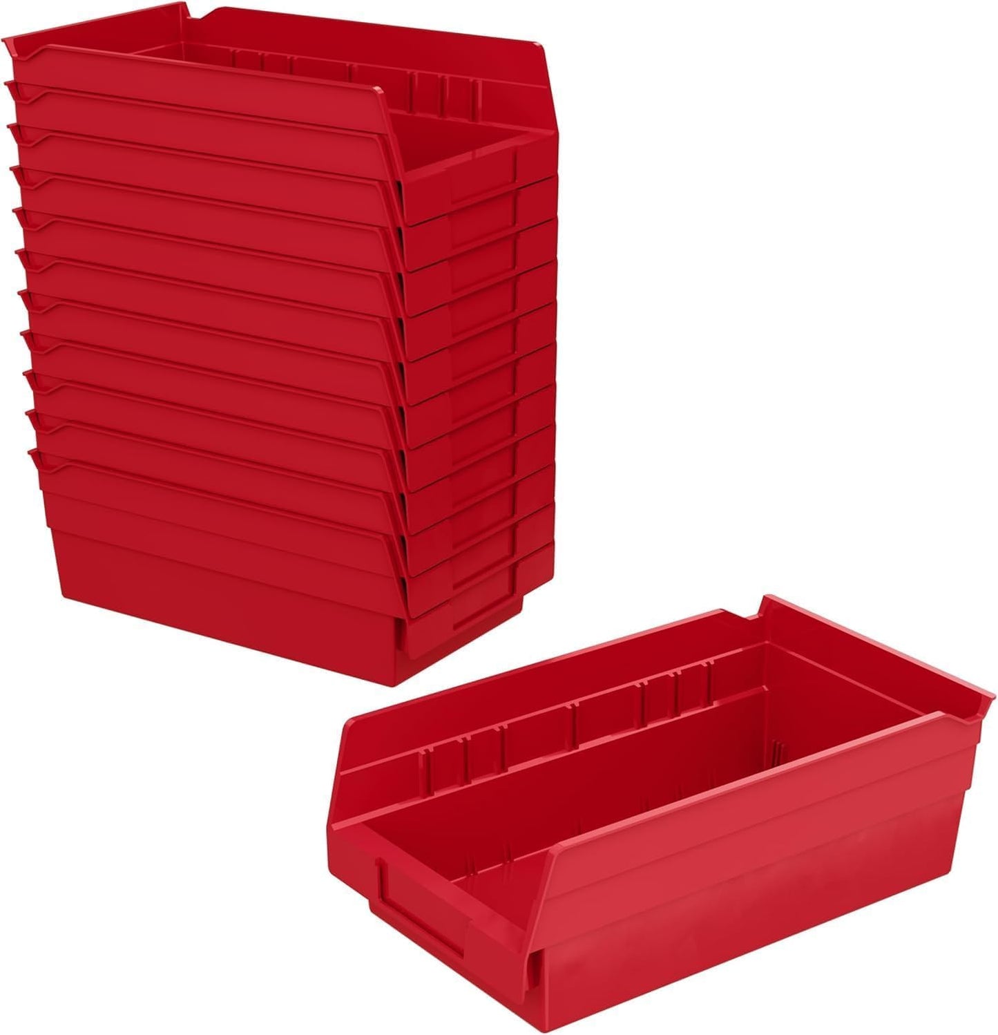 Akro-Mils 30130 Plastic Shelf Bins, Heavy Duty Storage Bins for Garage, Closet, and Drawer Organization, 30.48 cm x 16.51 cm x 10.16 cm, Red, 12-Pack