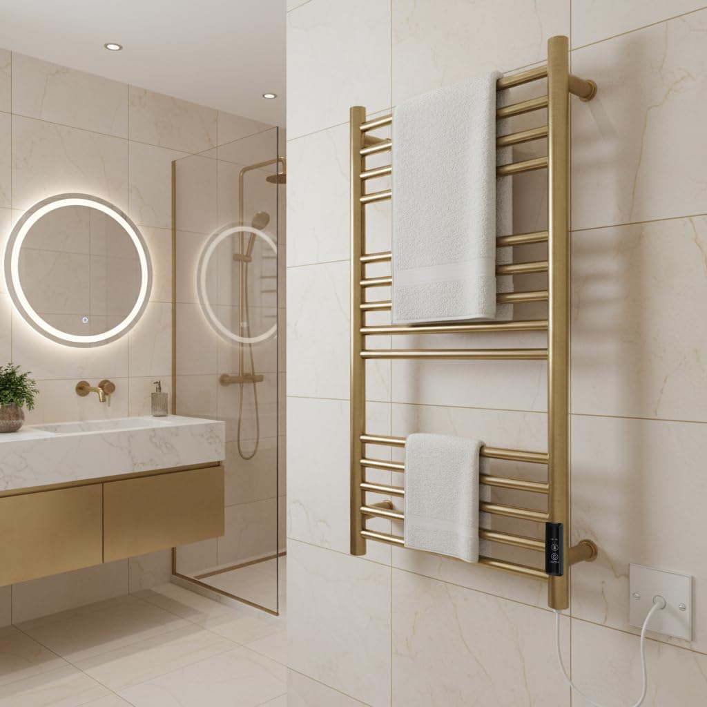 Manissa Siena Brushed Brass Electric Heated Towel Rail 400mm W x 720mm H
