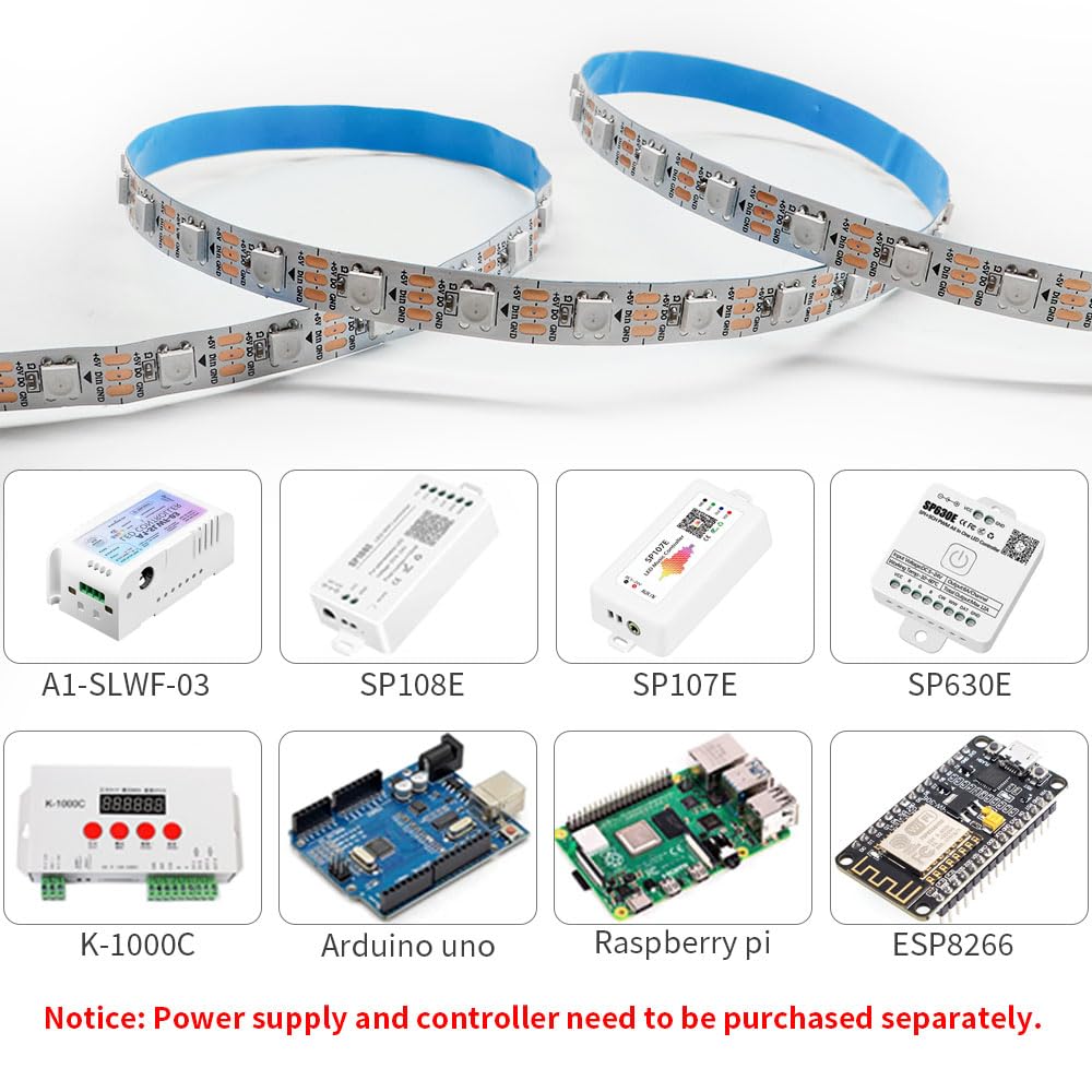 LOAMLIN WS2812B Individually Addressable RGB LED Strip 16.4FT 5050SMD Smart Flexible Dream Full Color 60Pixels/m White PCB Light IP30 Non Waterproof