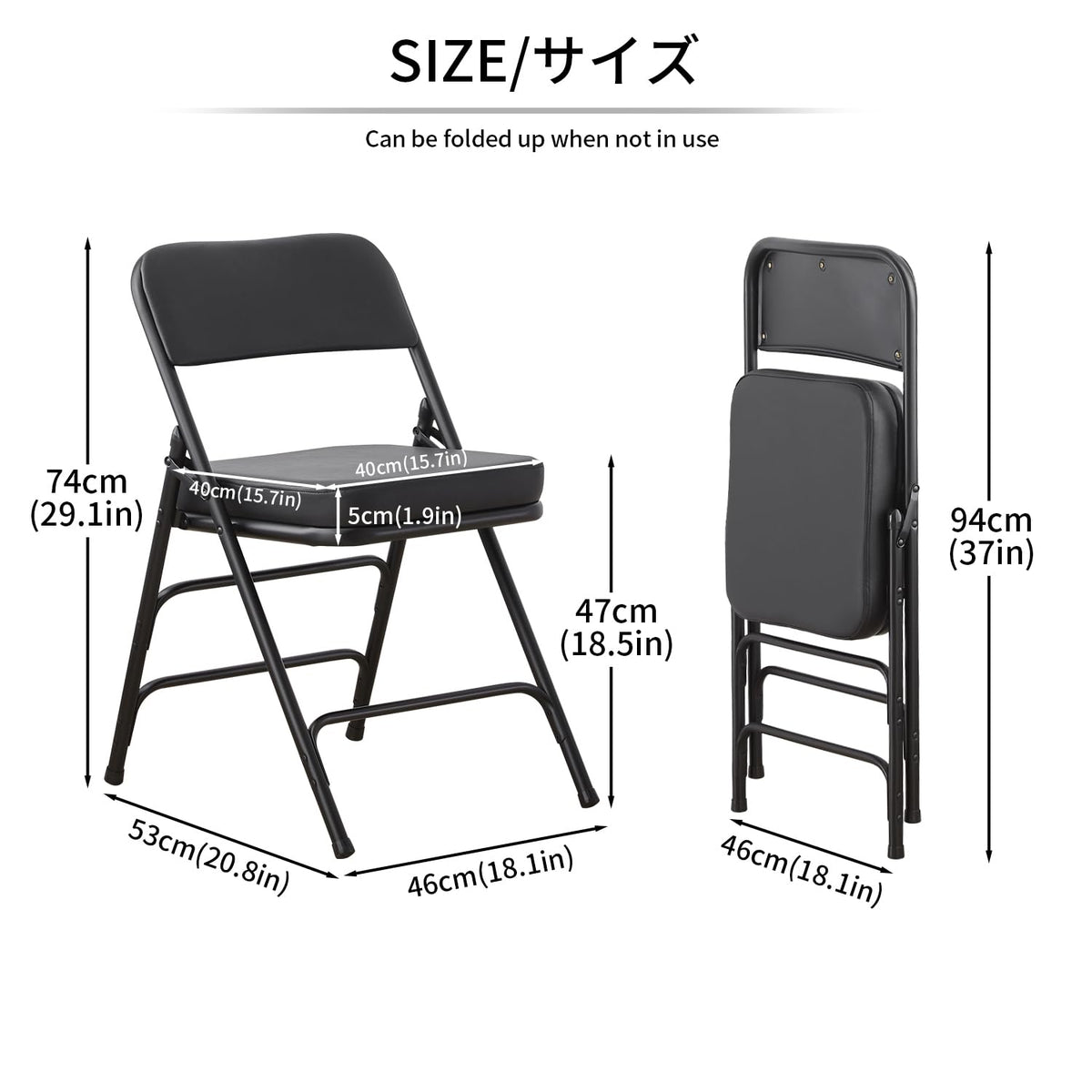KAIHAOWIN Folding Chairs with Ultra Thick Padded Seat Foldable Chair Indoor Comfortable Metal Chairs with Soft Cushion-Black