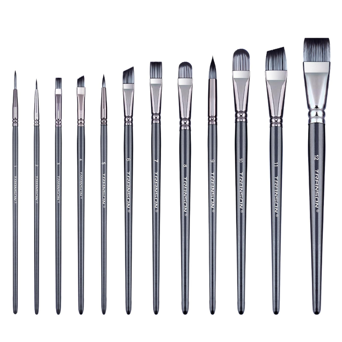 Transon Artist Paint Brush Set of 12 for Watercolour Acrylic Gouache Oil and Tempera Painting