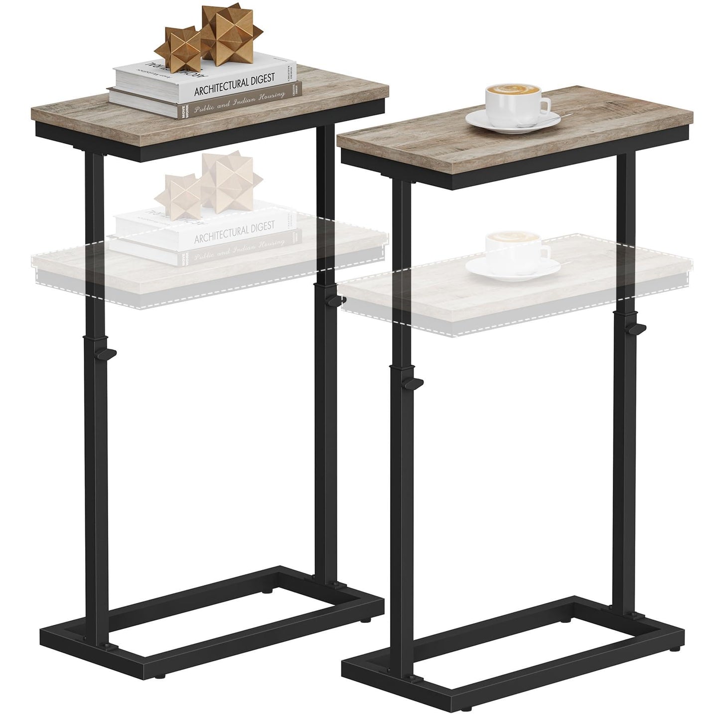 TUTOTAK End Table, Side Table, Tall Couch Table, Sofa Table, Living Room, Bed Room, Greige TB01BG0832EU