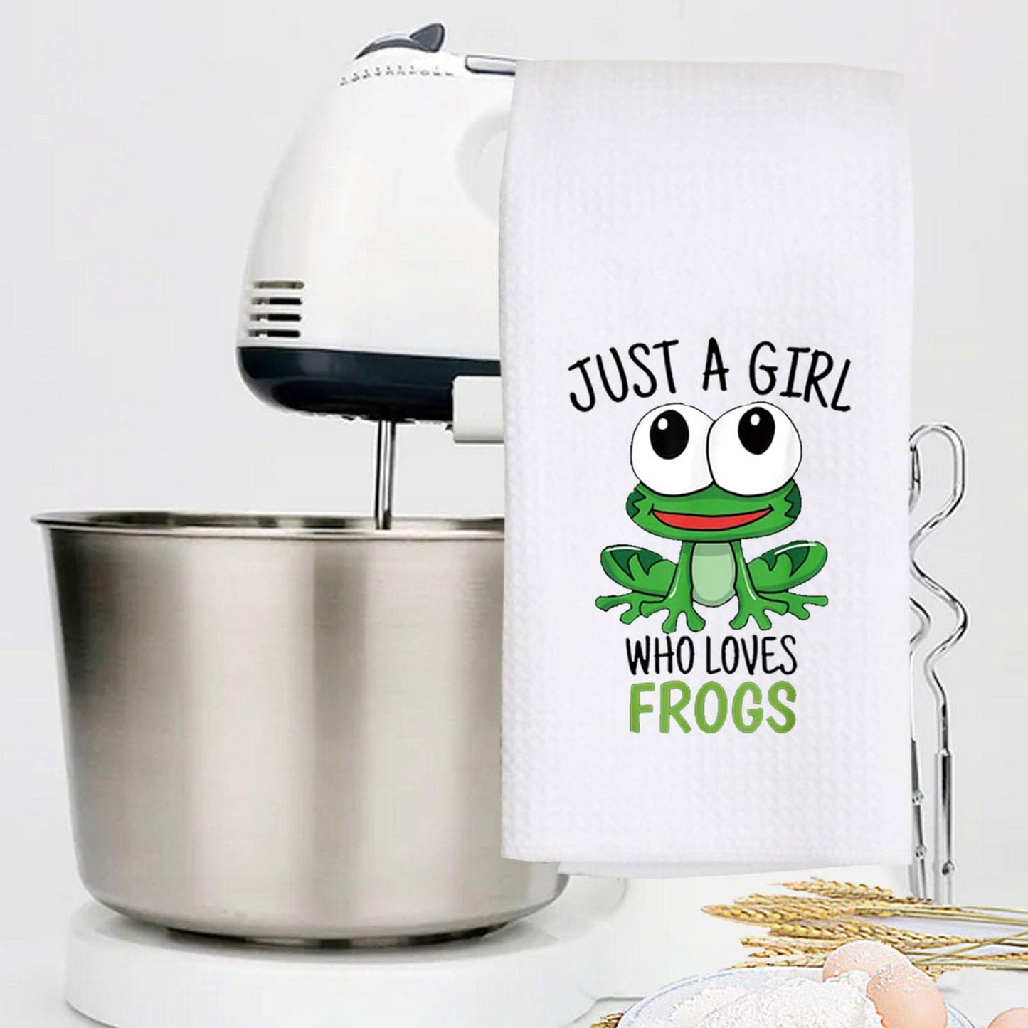 LEVLO Funny Frog Kitchen Towel Frog Lover Gift Just a Girl Who Loves Frogs Dish Towel Waffle Weave Frog Kitchen Decor (Frogs Towel)
