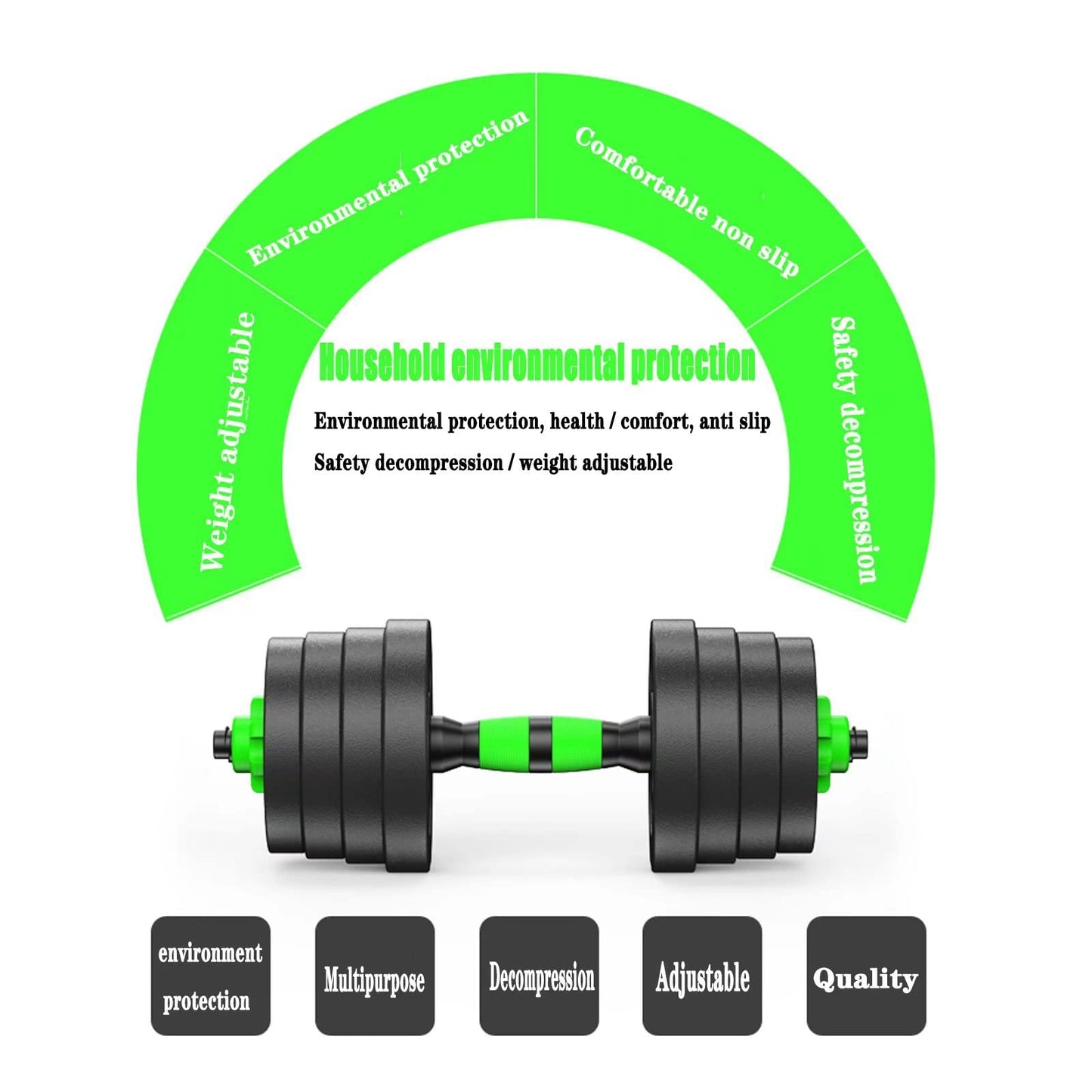BCBIG Dumbbells Set Weights, Adjustable Dumbbell Bar Dumbbell Set Dumbbells Adjustable Barbell Barbells for Men Women Strength Training, Green, 10 kg