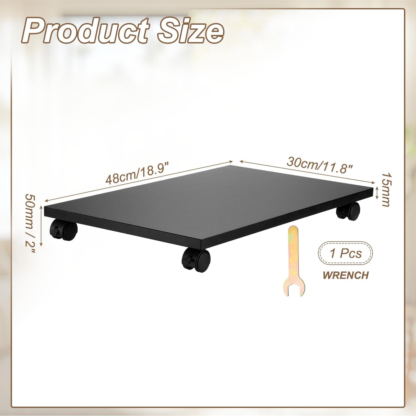 PATIKIL 12x19in PC Stand, Computer Tower Stand Wood CPU PC Holder Under Desk Mobile Cart 4 Caster Wheel for Floor Carpet Tower ATX Case Printer